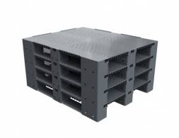 Паллет (поддон) пластиковый усиленный перфорированный на 3-х полозьях, 1200х1000х150 мм, серый [02.114.91.PEF.T20X]