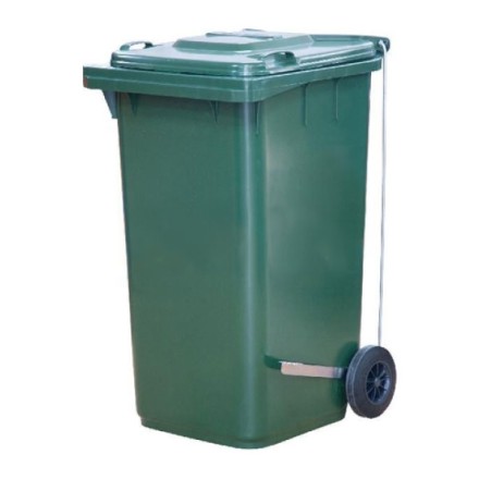 Мусорный контейнер с педалью для ТБО/ТКО, 240 л, на колёсах, с крышкой, пластик, евро, цвет: зеленый