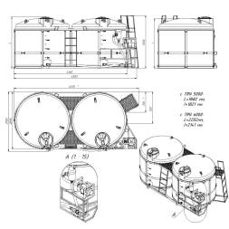 Комплекты слива ПВХ с фильтром и площадкой для мотопомп на две емкости TRN
