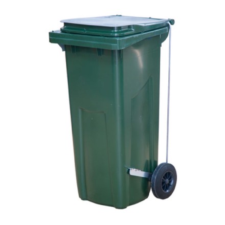 Мусорный контейнер с педалью для ТБО/ТКО, 120 л, на колёсах, с крышкой, пластик, евро, цвет: зеленый