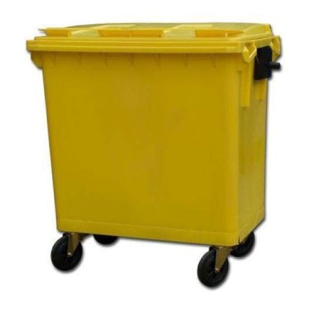 Мусорный контейнер для ТБО/ТКО, 770 л, на колёсах, с крышкой, пластик, евро, цвет: желтый