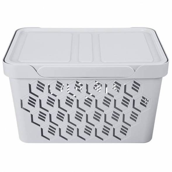 Ящик с крышкой универсальный Deluxe, 18л, светло-серый