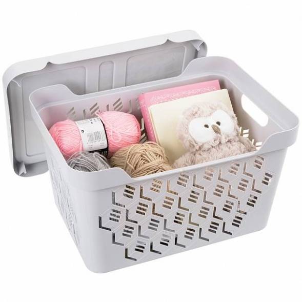 Ящик с крышкой универсальный Deluxe, 18л, светло-серый