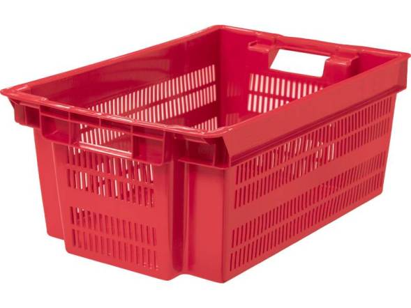 Ящик пластиковый с перфорированными стенками и сплошным дном, 600х400х250 мм, красный [125-1]