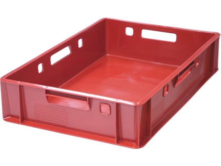 Ящик пластиковый для мяса с ручками E1, 600х400х120 мм, сплошной, красный