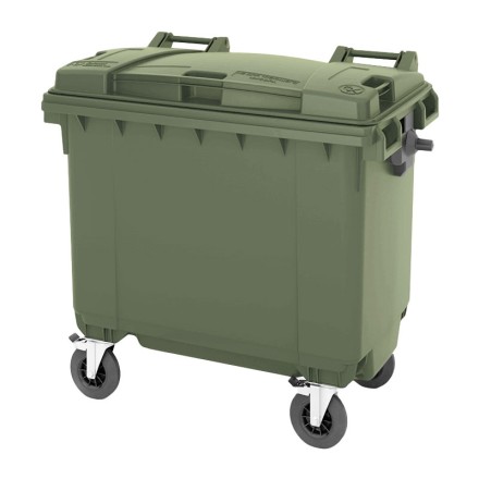 Пластиковый мусорный контейнер на четырех колёсах 770л, зелёного цвета