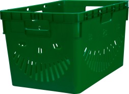 Ящик пластиковый 600х400х340 мм, перфорированный, с отверстиями/держателями для пакетов и закрытыми ручками, цвет: зеленый