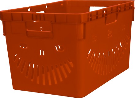 Ящик пластиковый 600х400х340 мм, перфорированный, с отверстиями/держателями для пакетов и закрытыми ручками, цвет: красный