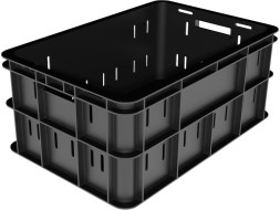 Ящик пищевой с ручками для колбасных изделий повышенной прочности, 600х400х258 мм, цвет: чёрный