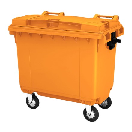 Пластиковый мусорный контейнер с крышкой, 770л, на колёсах, цвет: оранжевый