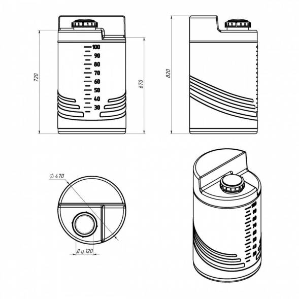 Емкость дозировочная 100 л с резьбовой крышкой под плотность вещества до 1.3 г/см3, белый