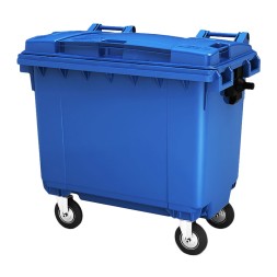 Пластиковый мусорный контейнер с крышкой, 770л, на колёсах, цвет: синий
