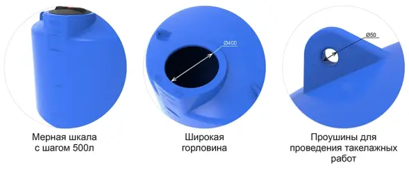 Емкость TOR 2000л под плотность до 1.5 г/см³ с откидной крышкой синяя