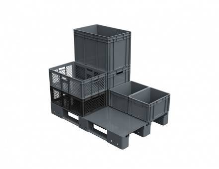 Паллет (поддон) пластиковый усиленный сплошной на 3-х полозьях, 1200x800x150 мм, серый [02.117.F.91.PEF.S.Т10X]