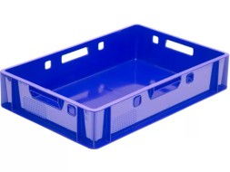 Ящик пластиковый для мяса с ручками E1, 600х400х120 мм, сплошной, синий