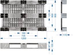 Паллет (поддон) пластиковый перфорированный на 3-х полозьях, 1200х800х150 мм, зеленый [TR 1208-2]