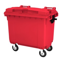 Контейнер для мусора (ТБО/ТКО), 660 литров, на колесах, с крышкой, пластик, цвет: красный