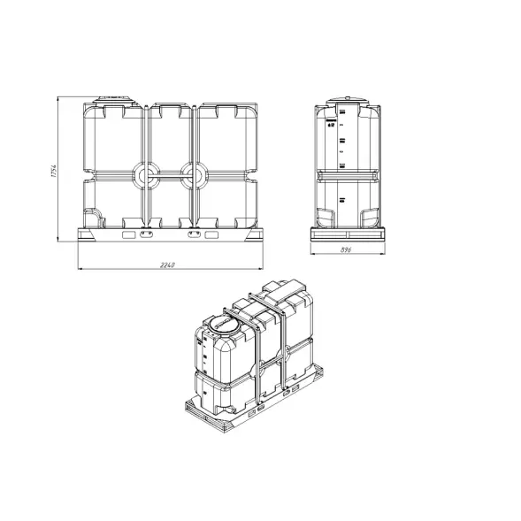 Емкость ST 2000л под плотность до 1.5 г/см3 с откидной крышкой синяя в обрешетке