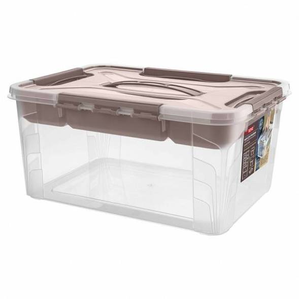 Ящик универсальный с замками и вставкой-органайзером Grand box, 15,3л, коричневый