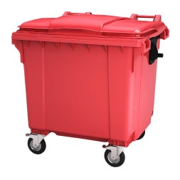 Пластиковый мусорный контейнер с крышкой, 1100л, на колёсах, цвет: красный