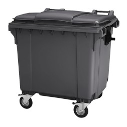 Пластиковый мусорный контейнер с крышкой, 1100л, на колёсах, цвет: серый