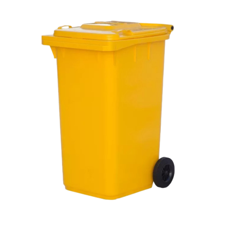 Пластиковый мусорный контейнер с крышкой, 240л, на колёсах, цвет: жёлтый