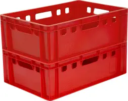 Ящик пластиковый сплошной с гладким дном Е2 (евроформат), 600x400x200 мм, 40 л, красный [207 гд]