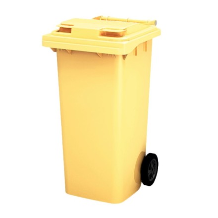 Мусорный контейнер для ТБО/ТКО, 120 л, на колёсах, с крышкой, пластик, евро, цвет: желтый